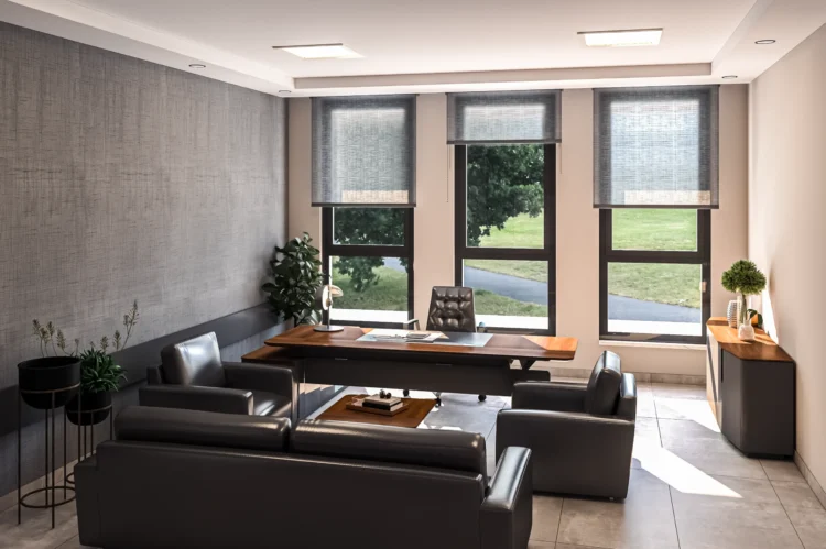 Modern yönetici odası için hazırlanan fotogerçekçi 3D iç mekan render çalışması.
