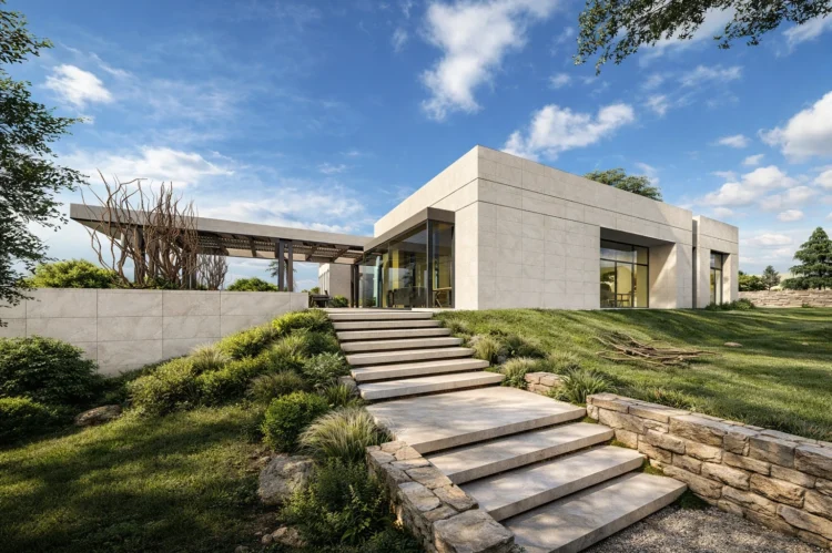Modern villa için hazırlanan fotogerçekçi dış mekan render çalışması.