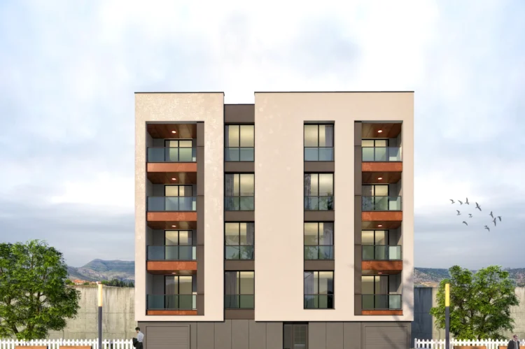 Modern apartman projesi için hazırlanan fotogerçekçi dış mekan render çalışması.