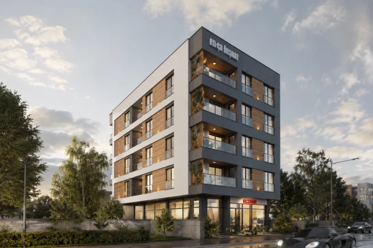 Modern apartman projesi için hazırlanan fotogerçekçi dış mekan render çalışması.