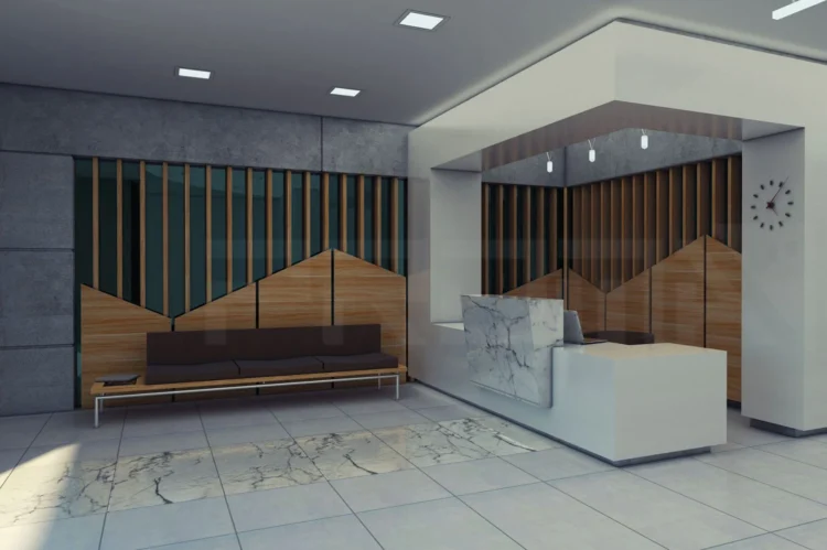 Endüstriyel ofis tasarımı için hazırlanan fotogerçekçi 3D iç mekan render çalışması.