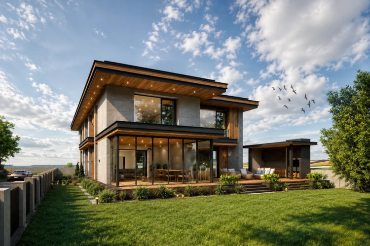 Modern villa için hazırlanan fotogerçekçi dış mekan render çalışması.