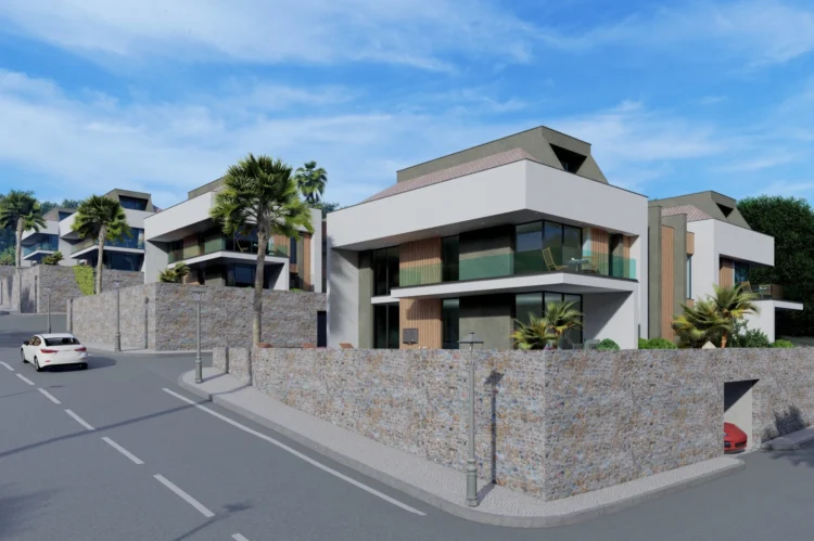 Modern ikiz villa projesi için hazırlanan fotogerçekçi dış mekan render çalışması.