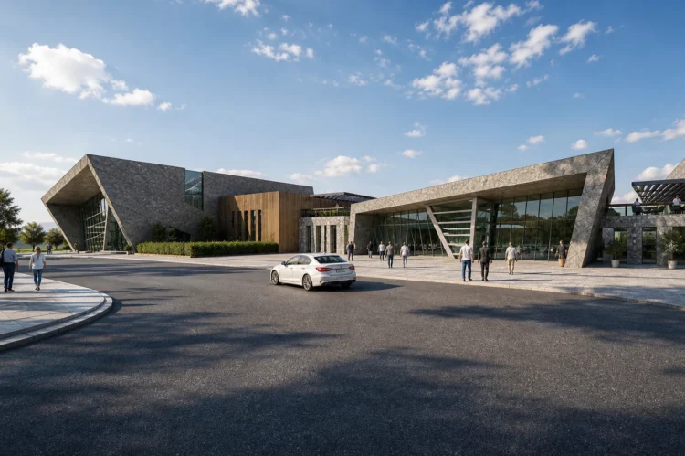 Modern ticari yapı için hazırlanan fotogerçekçi dış mekan render çalışması.