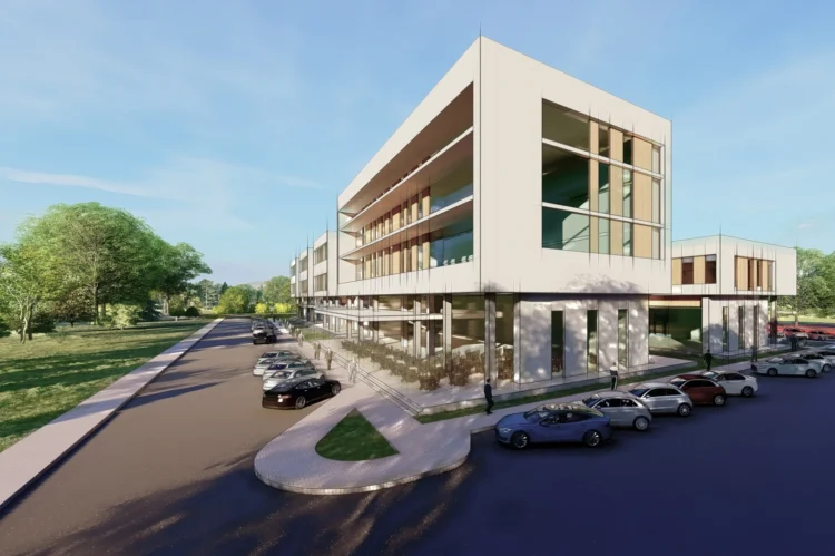 OSB iş dükkanları ve ofis kompleksi için hazırlanan kuşbakışı eskiz render çalışması.