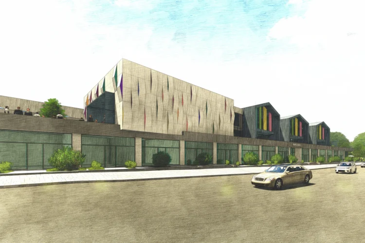 Modern OSB kreş projesi için hazırlanan dış mekan eskiz render görselleştirmesi.