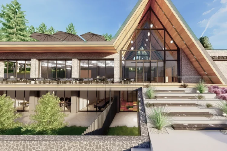 Modern OSB restoran projesi için hazırlanan fotogerçekçi dış mekan render çalışması.
