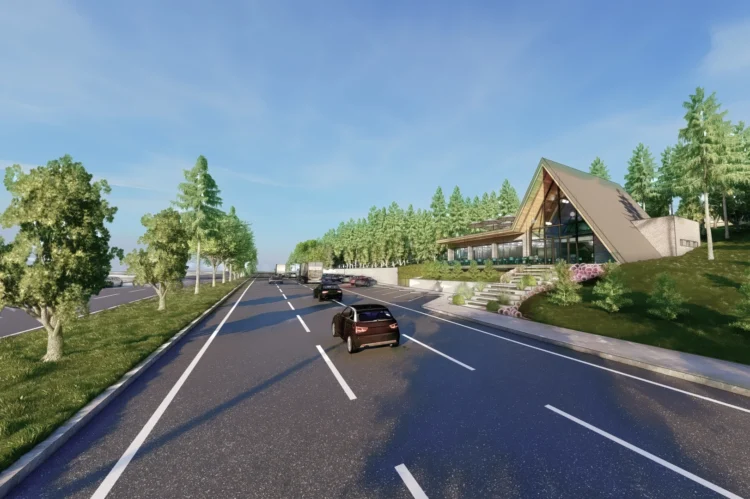 Modern restoran projesi için hazırlanan fotogerçekçi dış mekan render çalışması.