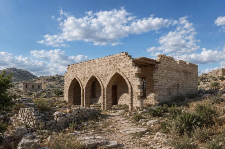 Tarihi taş yapı için hazırlanan fotogerçekçi 3D mimari görselleştirme çalışması.