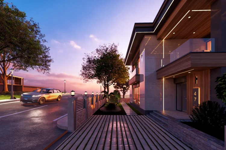 Modern villa projesi için hazırlanan fotogerçekçi dış mekan render çalışması.