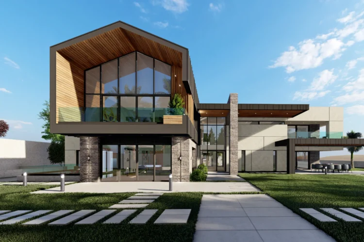 Modern villa için hazırlanan fotogerçekçi dış mekan render çalışması.