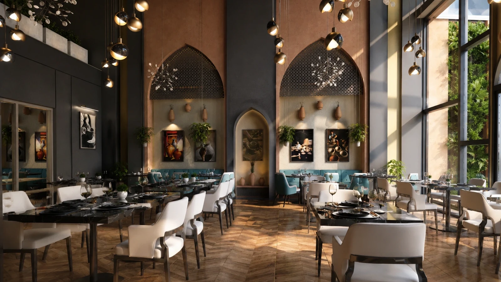 Restoran iç mekân mimari render referansı