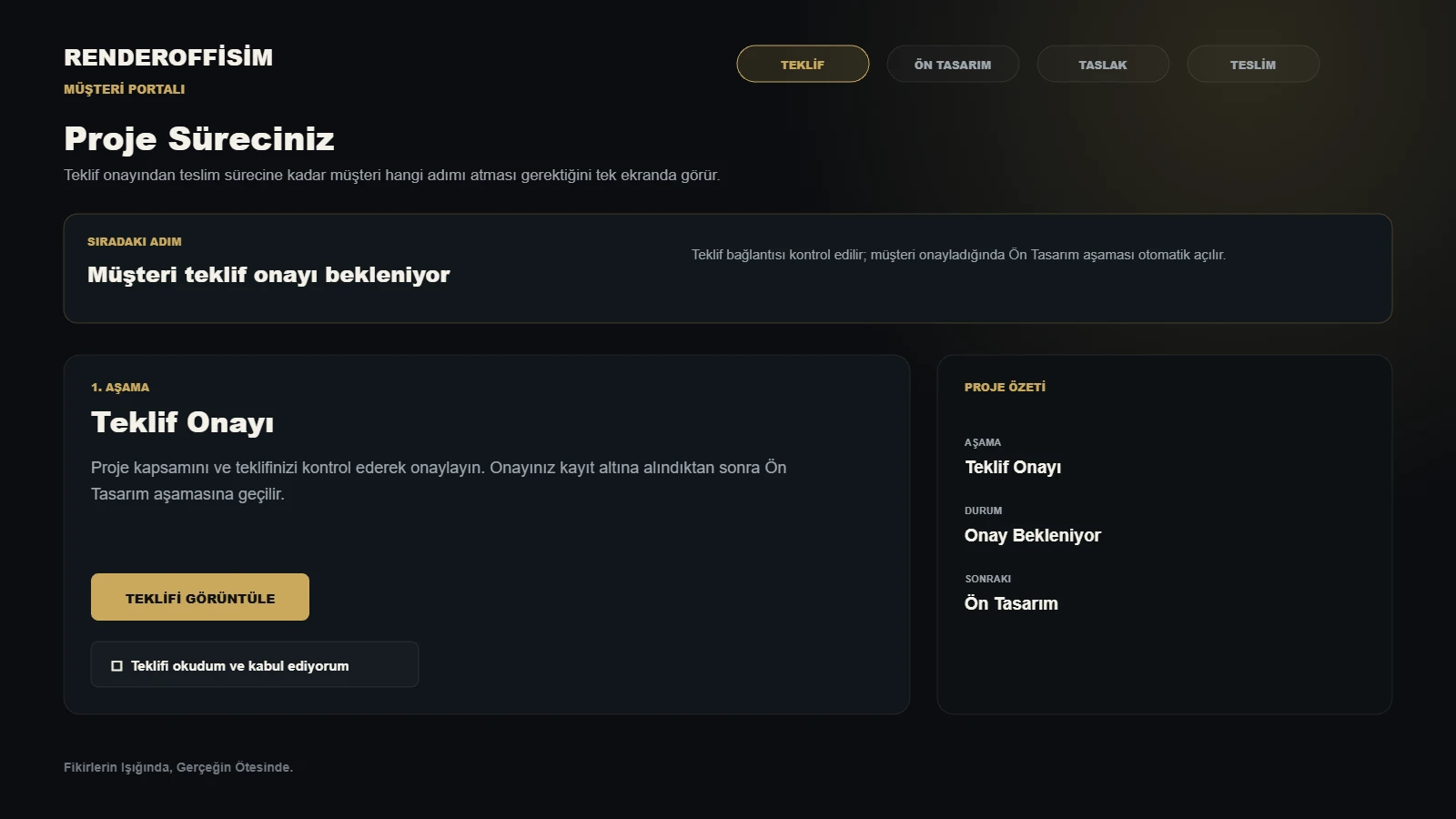 RenderOfisim müşteri portalında teklif onayı ekranı