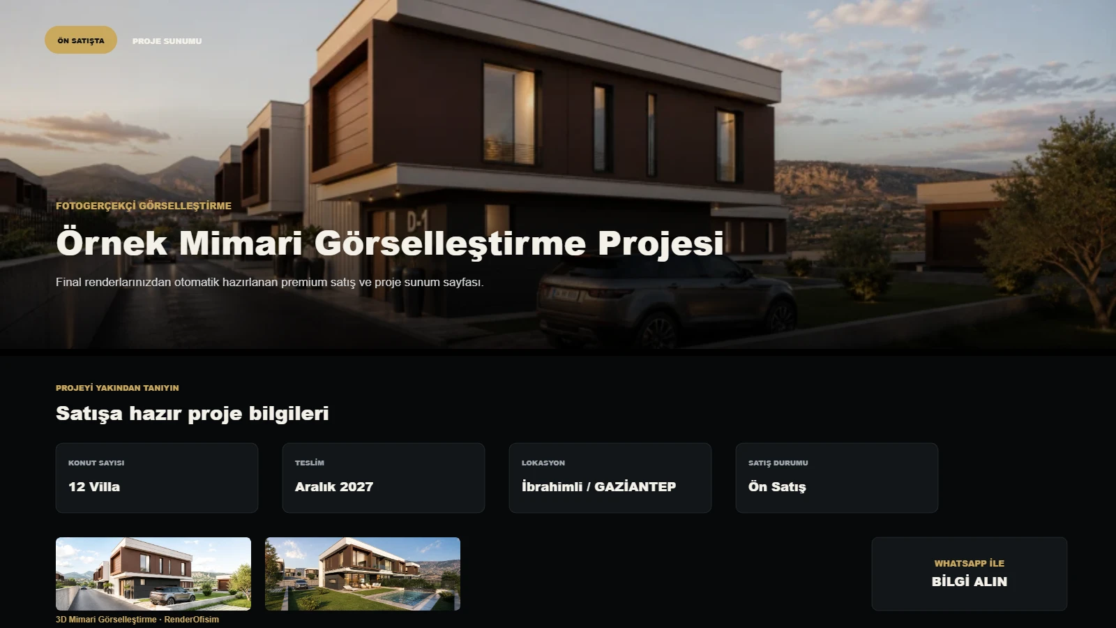 RenderOfisim ücretsiz proje tanıtım sayfası örneği
